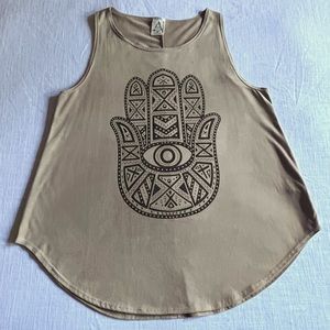 NWOT Tan Boho Flowy Hamsa Hand Graphic Tee Tank From American Age